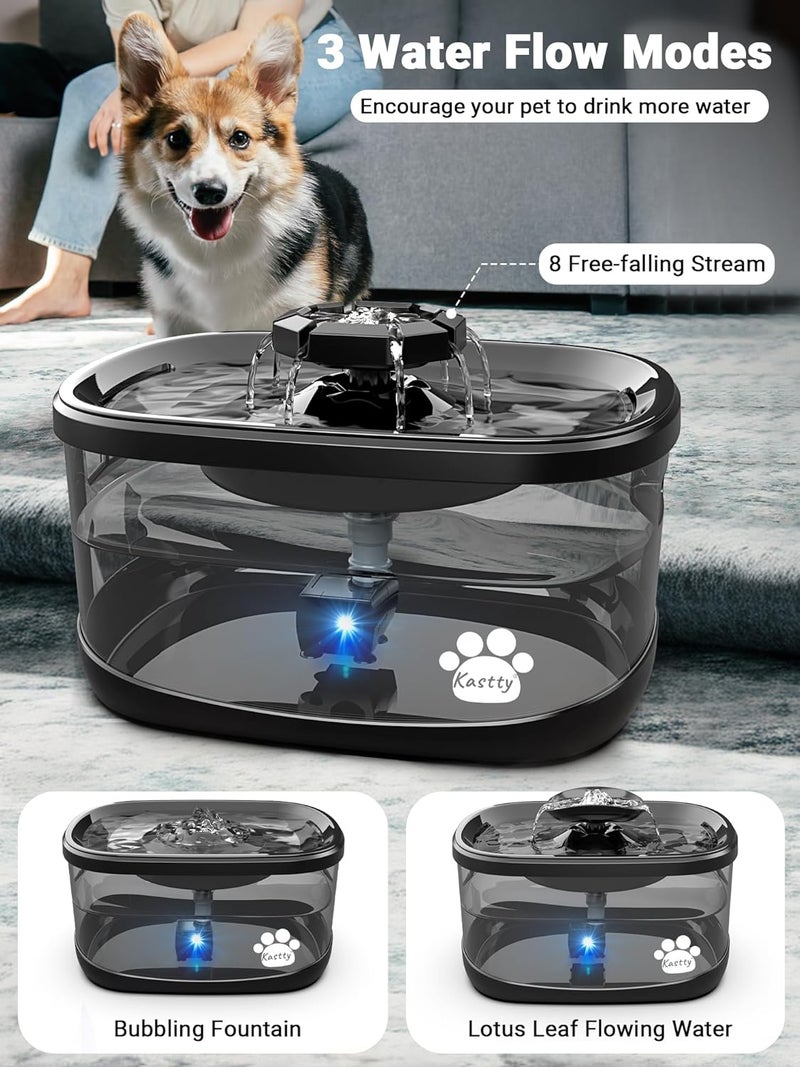 Kastty 2.5Gal/9.5L Dog Water Fountain 3 Flow Modes Cat Fountain with 2 Flower Spouts& 7" Larger Filter Super Filtration& Smart 3 in 1 LED Safe Pump, BPA-Free, Quiet for Large Dogs& Multi Pets(FS68) - Image 3